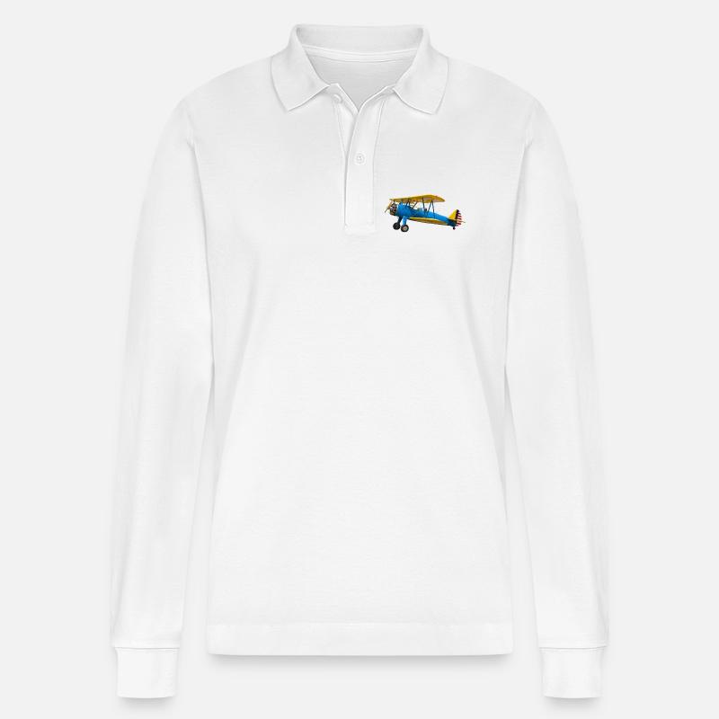 Stearman PT-17 - Stanley/Stella Unisex Bio-Langarm-Poloshirt Prepster - Weiß