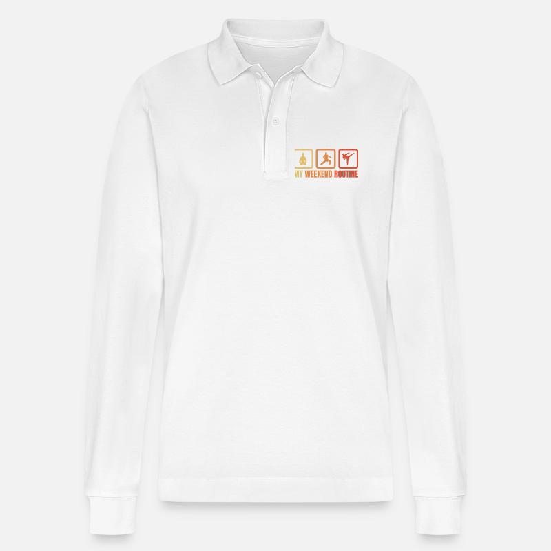 Karateka Wochenendroutine - Stanley/Stella Unisex Bio-Langarm-Poloshirt Prepster - Weiß