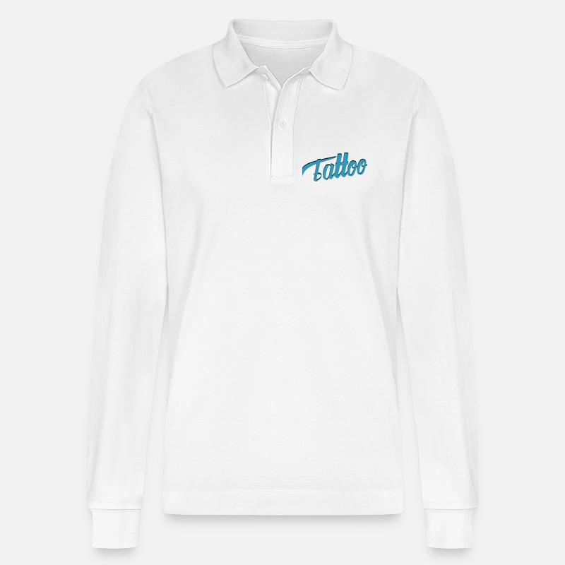 Tattoo Script in Teal - Stanley/Stella Unisex Bio-Langarm-Poloshirt Prepster - Weiß