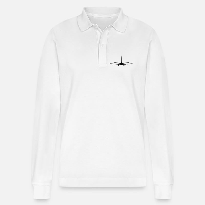 Flugzeug - Stanley/Stella Unisex Bio-Langarm-Poloshirt Prepster - Weiß