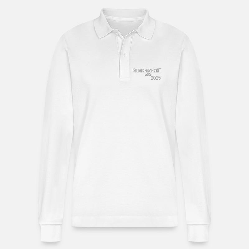 Silberhochzeit 2025 mit Ringen Jugendstil - Stanley/Stella Unisex Bio-Langarm-Poloshirt Prepster - Weiß