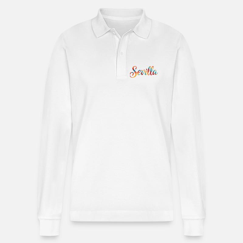 Sevilla Regenbogen Script - Stanley/Stella Unisex Bio-Langarm-Poloshirt Prepster - Weiß
