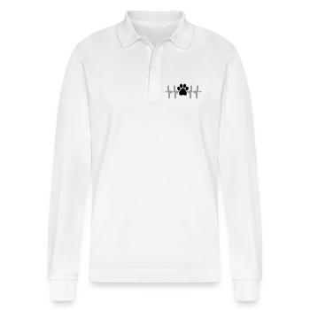 Paw Heartbeat - Stanley/Stella Organic Unisex Long-Sleeved Polo Shirt Prepster - white - Front - Anna (173cm) & Nico (186cm)
