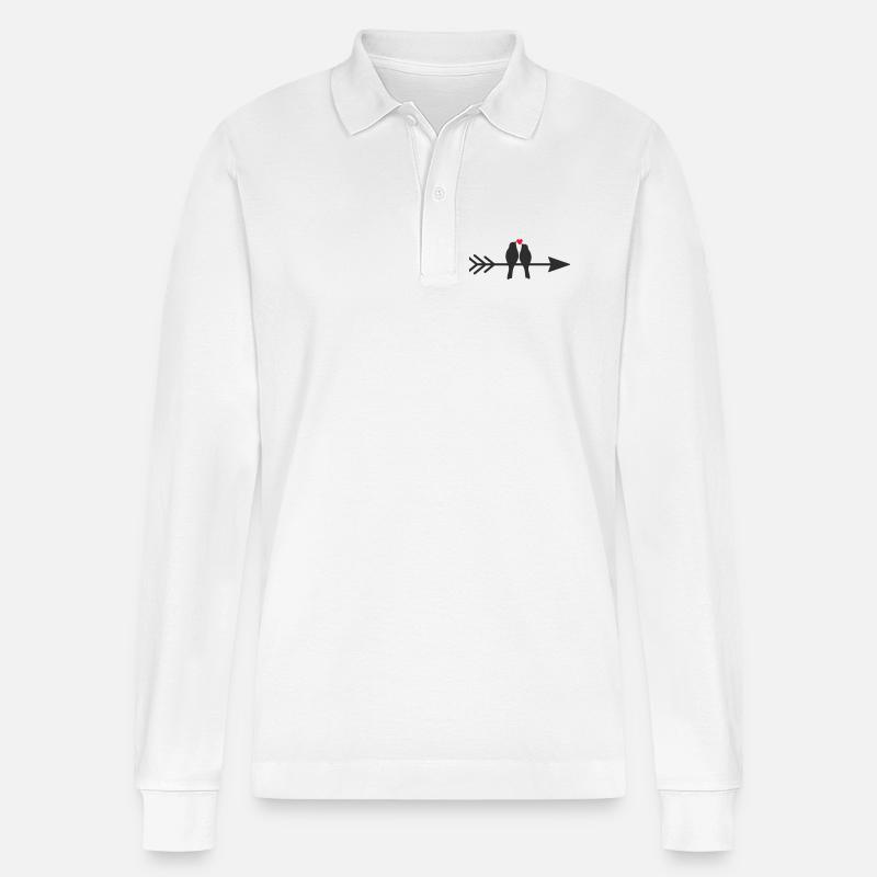 Vögel auf Pfeil mit Herz - Stanley/Stella Unisex Bio-Langarm-Poloshirt Prepster - Weiß