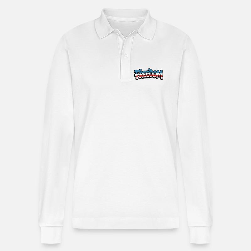Freedom Typografie Statement Design - Stanley/Stella Unisex Bio-Langarm-Poloshirt Prepster - Weiß