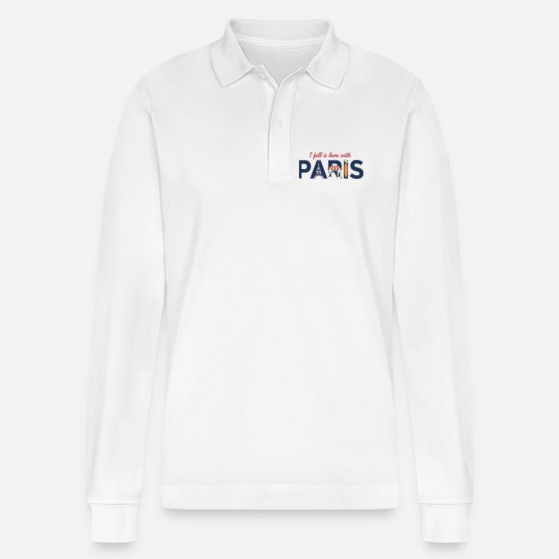 Paris Liebe – Eiffelturm & Baguette Design - Stanley/Stella Unisex Bio-Langarm-Poloshirt Prepster - Weiß