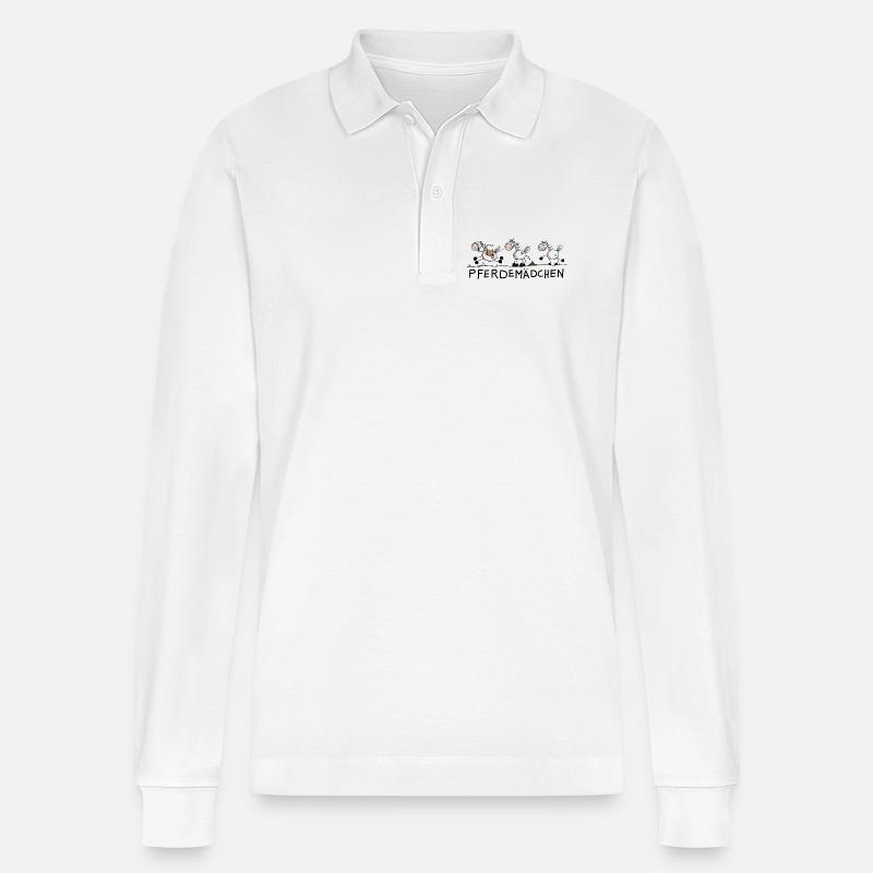 Pferdemädchen Pferde Strichmännchen Zeichnung - Polo a manica lunga ecologica unisex Prepster di Stanley/Stella - bianco