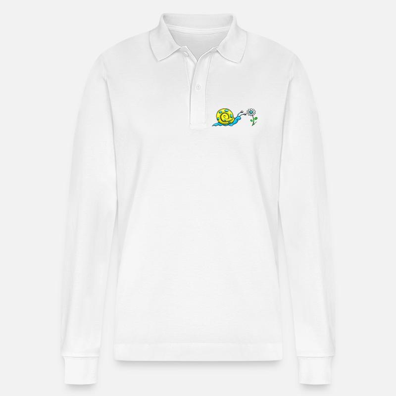 Schnecke mit Blume - Stanley/Stella Unisex Bio-Langarm-Poloshirt Prepster - Weiß