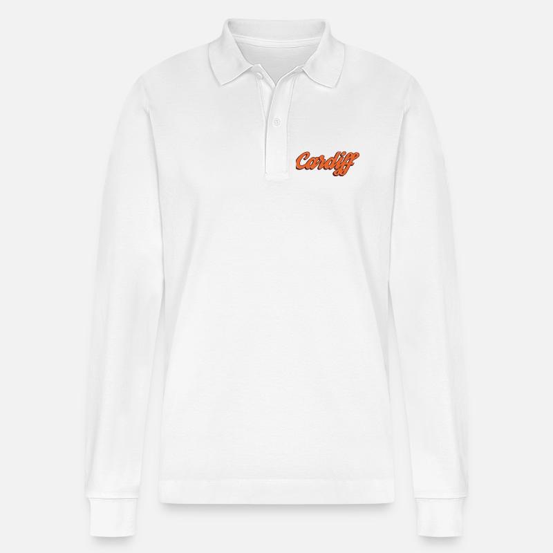 Cardiff Script Orange - Stanley/Stella Unisex Bio-Langarm-Poloshirt Prepster - Weiß