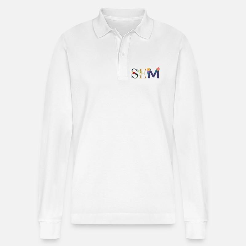SEM Name mit Blumen geschmückt - Stanley/Stella Unisex Bio-Langarm-Poloshirt Prepster - Weiß