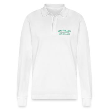 Amsterdam – Niederländisches Textdesign - Stanley/Stella Unisex Bio-Langarm-Poloshirt Prepster - Weiß - Vorne - Anna (173cm) & Nico (186cm)