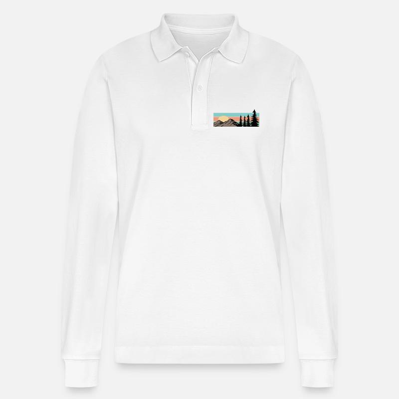 Camping Wald Berg Retro  - Stanley/Stella Unisex Bio-Langarm-Poloshirt Prepster - Weiß