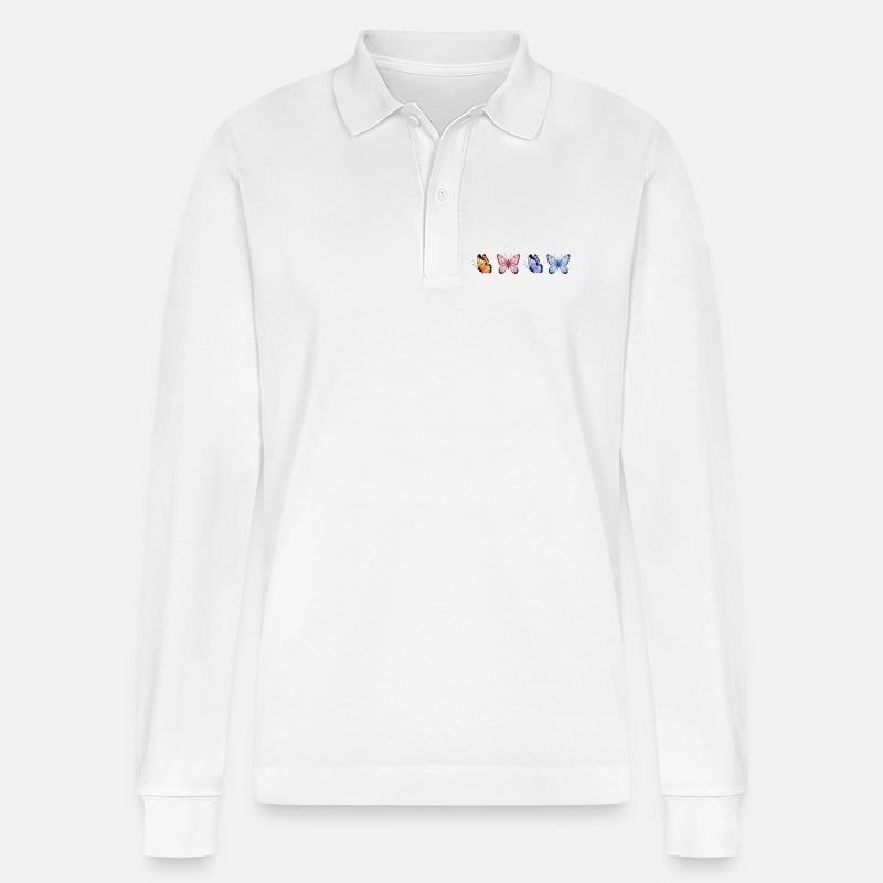 Bunte Schmetterlinge Quartet - Stanley/Stella Unisex Bio-Langarm-Poloshirt Prepster - Weiß