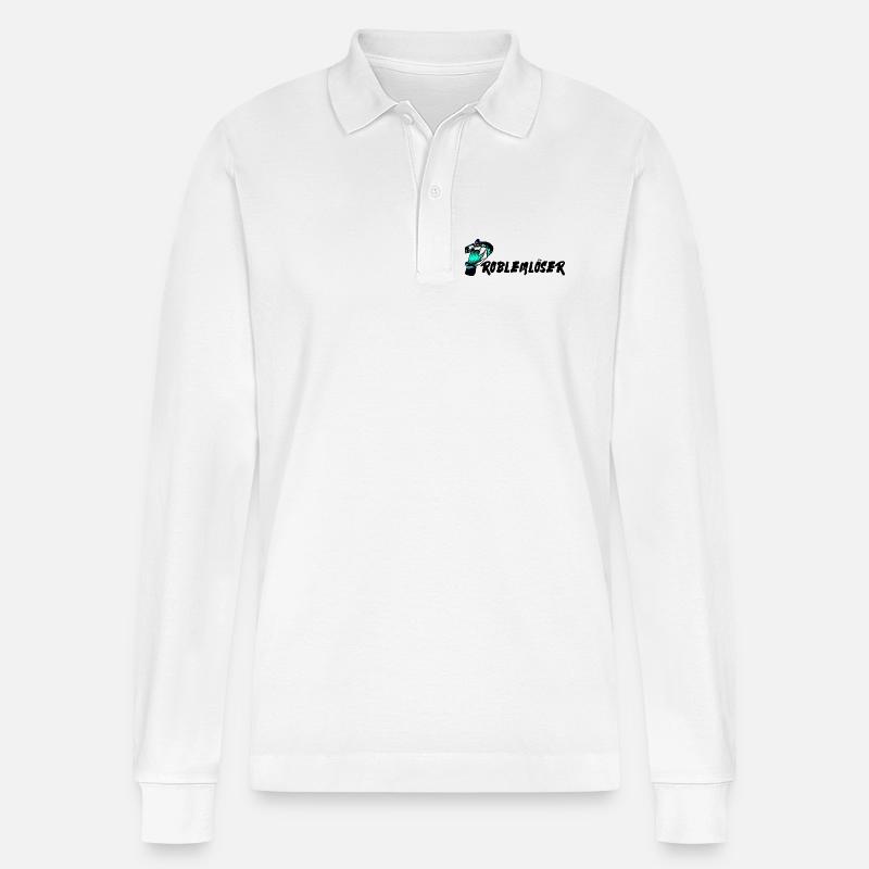 Problem solver text - Stanley/Stella Organic Unisex Long-Sleeved Polo Shirt Prepster - white