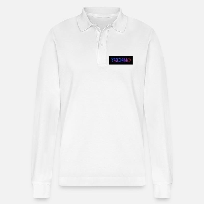Techno Neon Glitch Text - Stanley/Stella Unisex Bio-Langarm-Poloshirt Prepster - Weiß