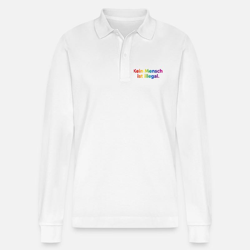 Rainbow Botschaft Kleidung - Stanley/Stella Unisex Bio-Langarm-Poloshirt Prepster - Weiß