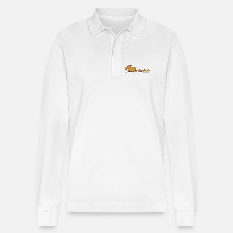 Cinghiale selvatico con piccoli, balena, foresta, cacciatore - Polo a manica lunga ecologica unisex Prepster di Stanley/Stella - bianco