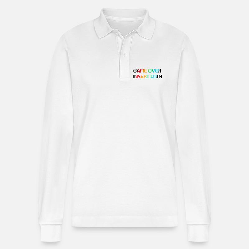 Game Over Münze einwerfen - Stanley/Stella Unisex Bio-Langarm-Poloshirt Prepster - Weiß