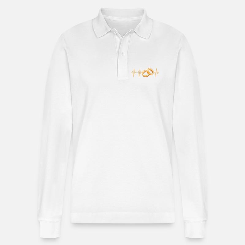 Eheringe Herzschlag Illustration - Stanley/Stella Unisex Bio-Langarm-Poloshirt Prepster - Weiß