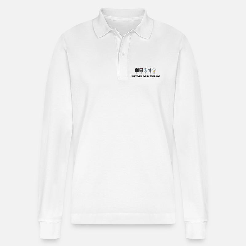 Data Storage Evolution - Tech Icons - Stanley/Stella Organic Unisex Long-Sleeved Polo Shirt Prepster - white