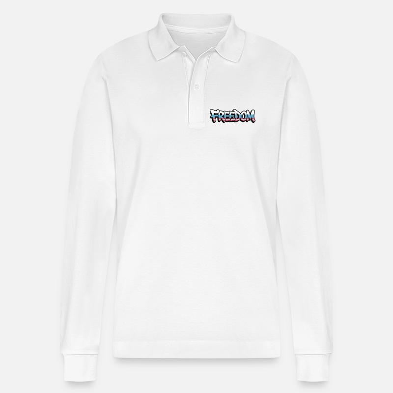 Freedom Typografie Statement Design - Stanley/Stella Unisex Bio-Langarm-Poloshirt Prepster - Weiß