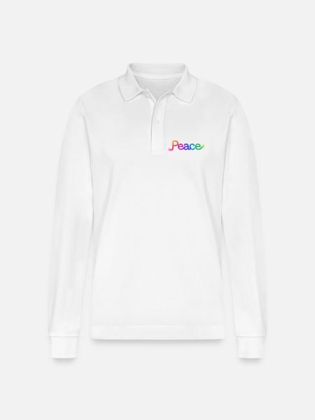 Farbige Peace-Schrift im Pfeildesign - Stanley/Stella Unisex Bio-Langarm-Poloshirt Prepster - Weiß