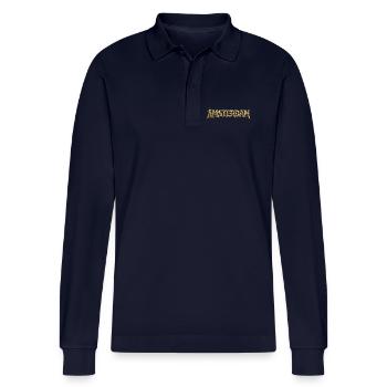 AMSTERDAM Totenschädel-Schrift - Stanley/Stella Unisex Bio-Langarm-Poloshirt Prepster - Navy - Vorne - Anna (173cm)