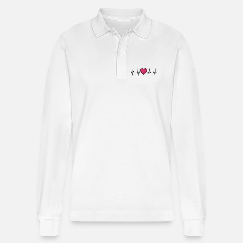 Herzschlag EKG  - Stanley/Stella Unisex Bio-Langarm-Poloshirt Prepster - Weiß