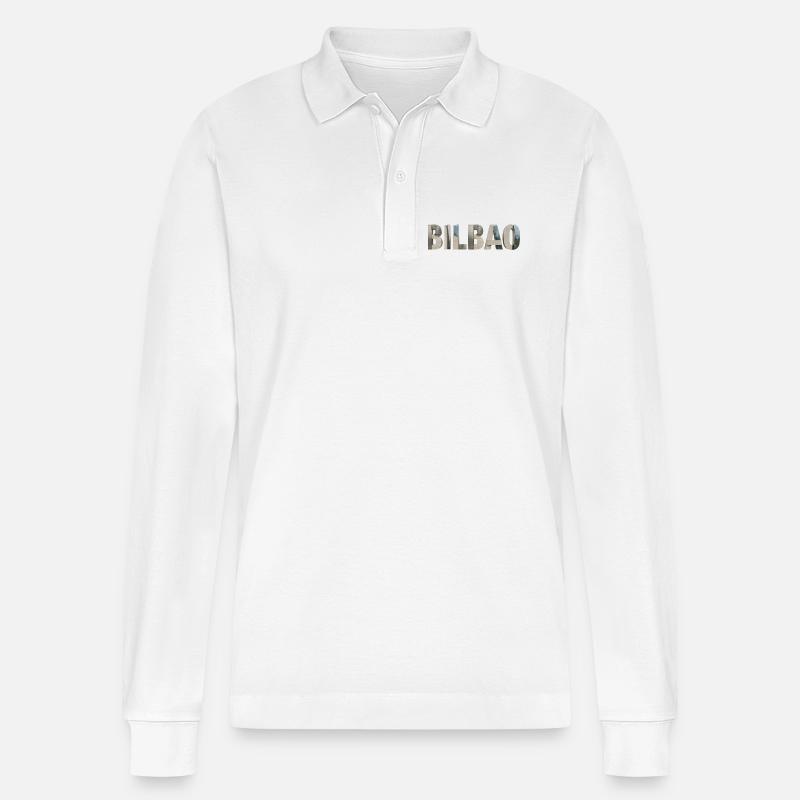 BILBAO – Modern Architectural Typography - Stanley/Stella Unisex Bio-Langarm-Poloshirt Prepster - Weiß