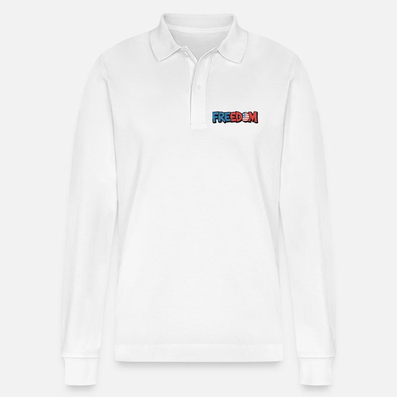 Freedom Typografie Statement Design - Stanley/Stella Unisex Bio-Langarm-Poloshirt Prepster - Weiß