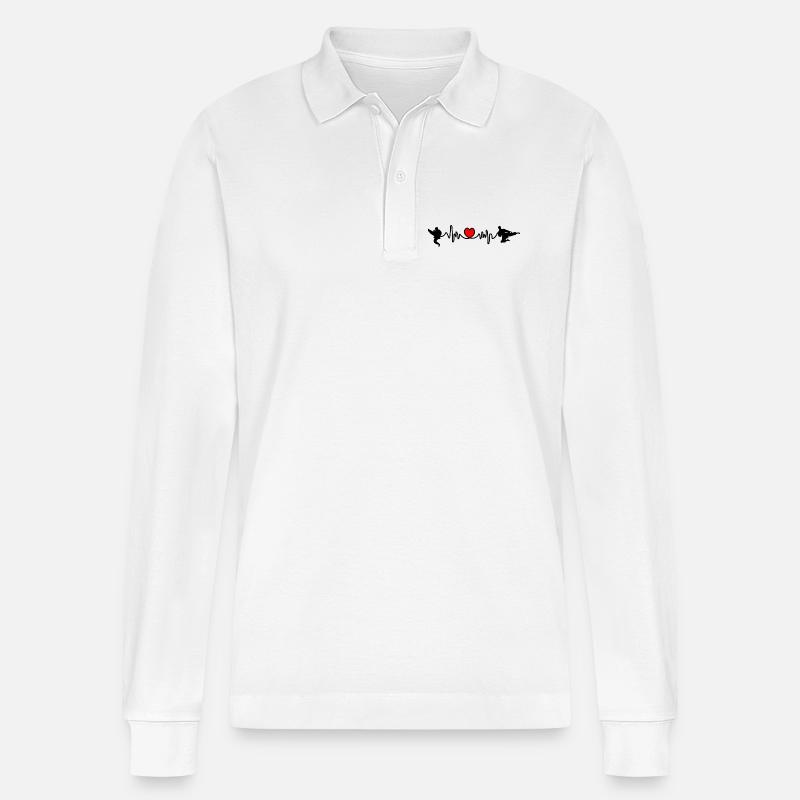 Karate Cardio oder Herzfrequenz mit Karate-Kicks - Stanley/Stella Unisex Bio-Langarm-Poloshirt Prepster - Weiß