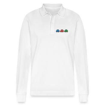 three cars - Stanley/Stella Organic Unisex Long-Sleeved Polo Shirt Prepster - white - Front - Anna (173cm) & Nico (186cm)