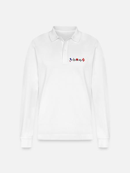 Cardio hjerte med Flag Frankrig flag Danmark - Stanley/Stella Prepster økologisk unisex langærmet poloshirt - hvid