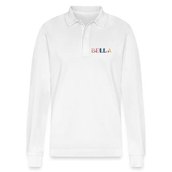 BELLA name decorated with flowers - Stanley/Stella Organic Unisex Long-Sleeved Polo Shirt Prepster - white - Front - Anna (173cm) & Nico (186cm)