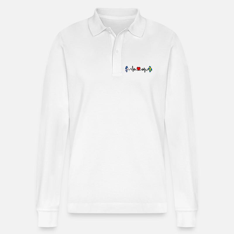 Herzfrequenz-Hotline Norrbotten & Schweden - Stanley/Stella Unisex Bio-Langarm-Poloshirt Prepster - Weiß