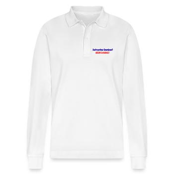 Supervised Thinking No Thanks - Stanley/Stella Organic Unisex Long-Sleeved Polo Shirt Prepster - white - Front - Anna (173cm) & Nico (186cm)