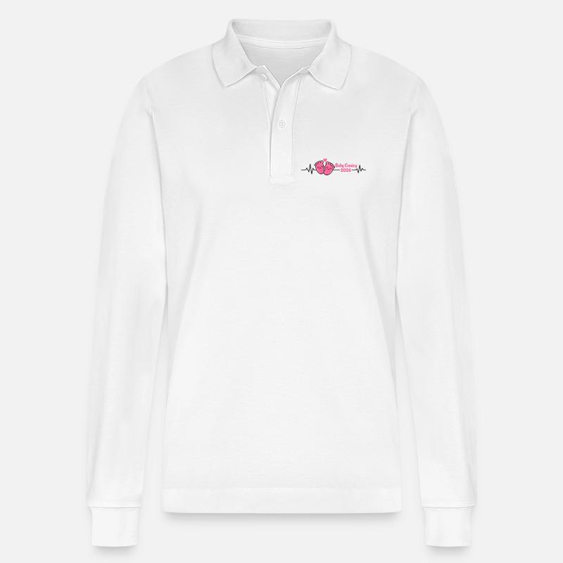 Mama 2026 Herzschlag Werdende Mutter 2026 - Stanley/Stella Unisex Bio-Langarm-Poloshirt Prepster - Weiß