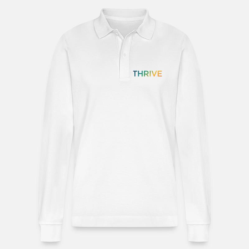 Thrive Gradient Schriftzug - Stanley/Stella Unisex Bio-Langarm-Poloshirt Prepster - Weiß