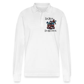 Holzfäller Lustiger Spruch Mann Axt Holz Machen - Stanley/Stella Unisex Bio-Langarm-Poloshirt Prepster - Weiß - Vorne - Anna (173cm) & Nico (186cm)