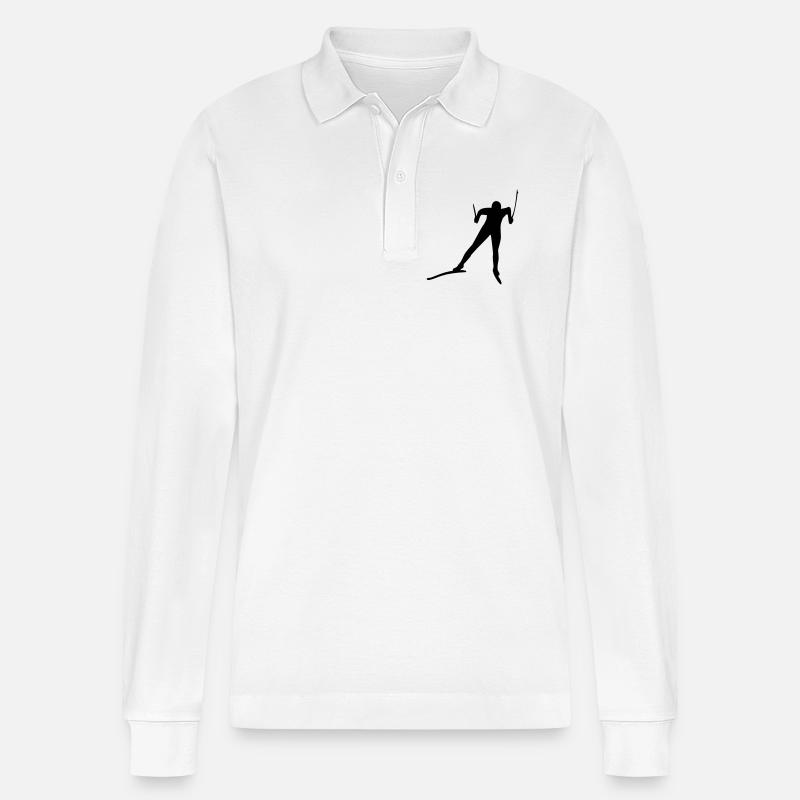 langläufer ski langlauf wintersport - Stanley/Stella Unisex Bio-Langarm-Poloshirt Prepster - Weiß