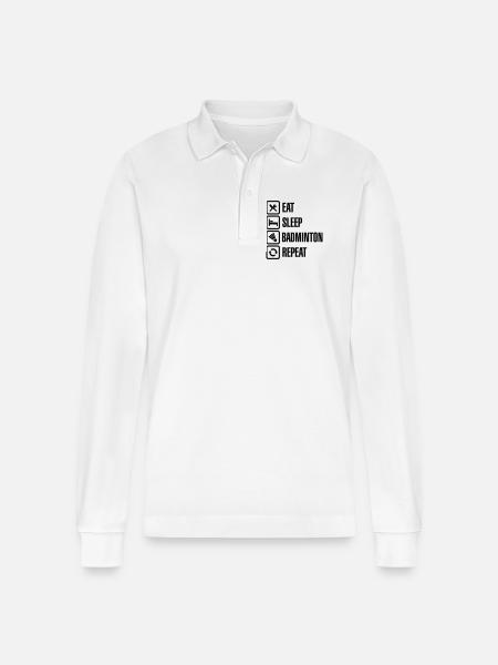 Eat Sleep Badminton Repeat - Stanley/Stella Organic Unisex Long-Sleeved Polo Shirt Prepster - white