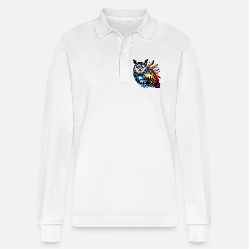 Eule - Stanley/Stella Unisex Bio-Langarm-Poloshirt Prepster - Weiß