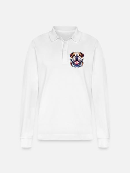 English Bulldog Dog - Stanley/Stella Organic Unisex Long-Sleeved Polo Shirt Prepster - white