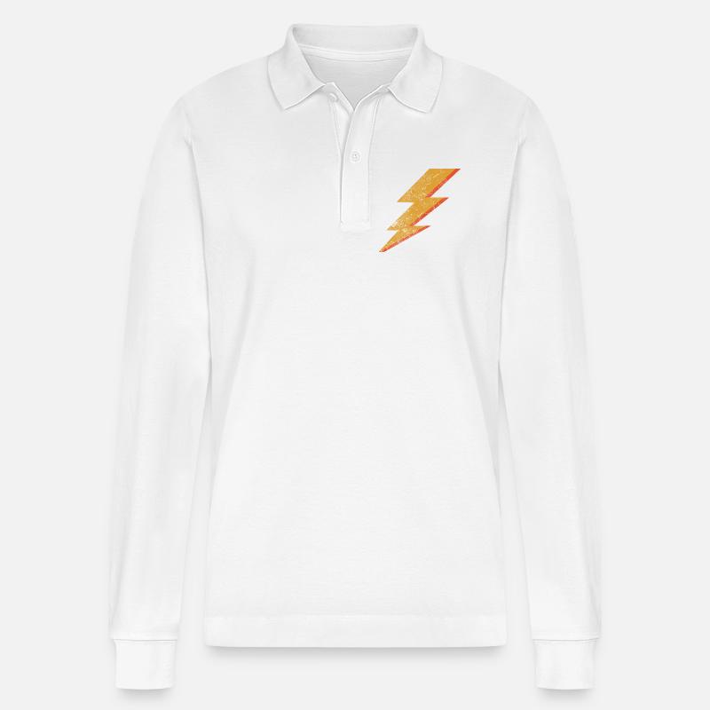 Grunge Style Rot & Gelb Blitz - Stanley/Stella Unisex Bio-Langarm-Poloshirt Prepster - Weiß