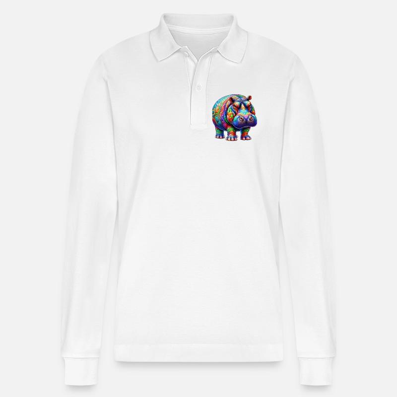 Nilpferd - Stanley/Stella Unisex Bio-Langarm-Poloshirt Prepster - Weiß