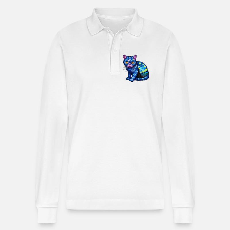 Katze - Stanley/Stella Unisex Bio-Langarm-Poloshirt Prepster - Weiß
