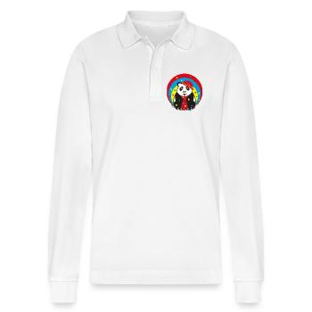 Fasching Panda mit Hut und Krawatte. - Stanley/Stella Unisex Bio-Langarm-Poloshirt Prepster - Weiß - Vorne - Anna (173cm) & Nico (186cm)