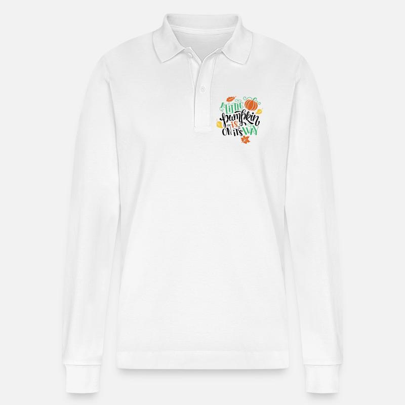 Herbstdekoration mit Kürbis und Blättern - Stanley/Stella Unisex Bio-Langarm-Poloshirt Prepster - Weiß