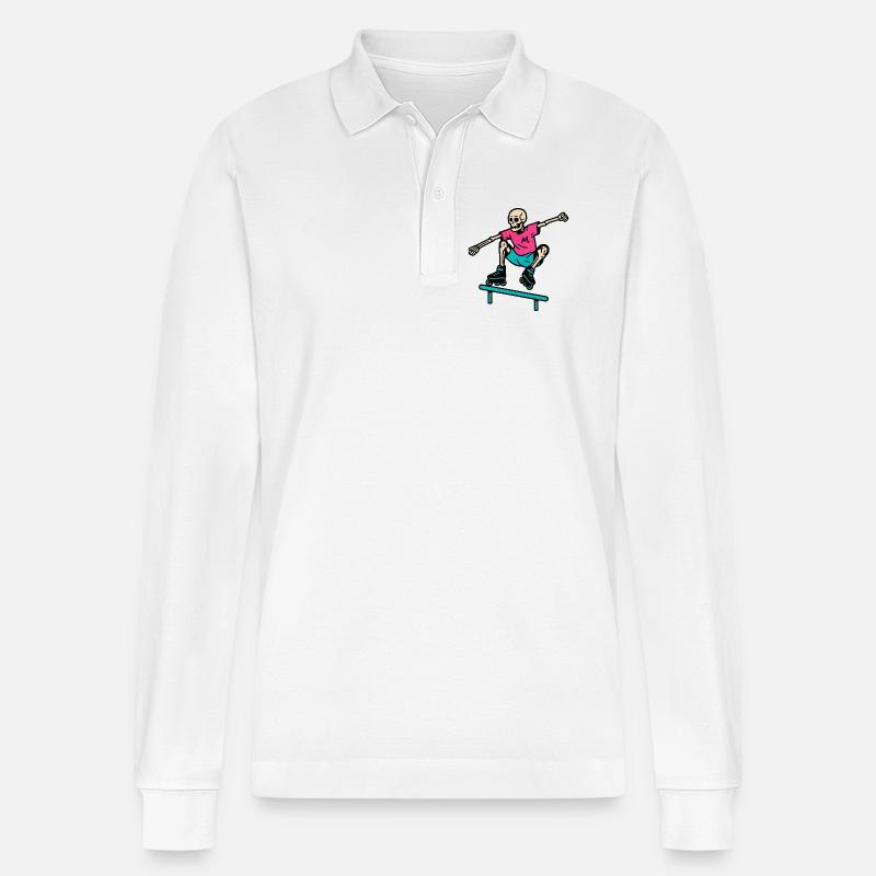 Neon Skelett grindet auf Inline-Skates - Stanley/Stella Unisex Bio-Langarm-Poloshirt Prepster - Weiß