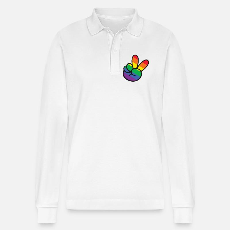 Regenbogen Peace Zeichen Hand - Stanley/Stella Unisex Bio-Langarm-Poloshirt Prepster - Weiß